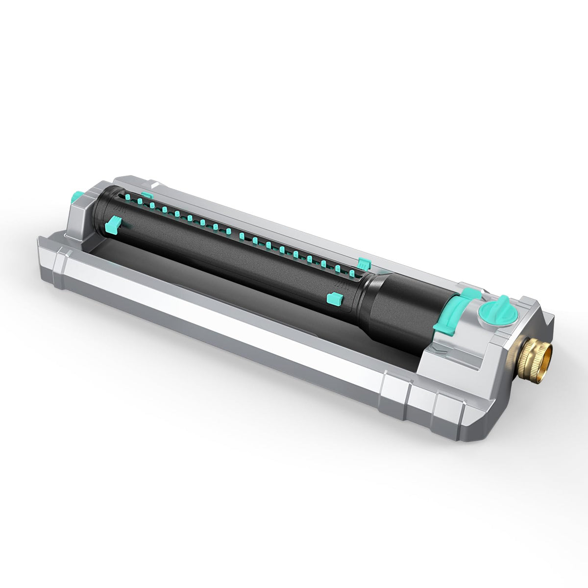 The QUOBAS heavy duty oscillating sprinkler uses a zinc base for stable lawn watering.