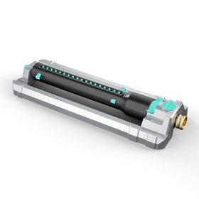 The QUOBAS heavy duty oscillating sprinkler uses a zinc base for stable lawn watering.