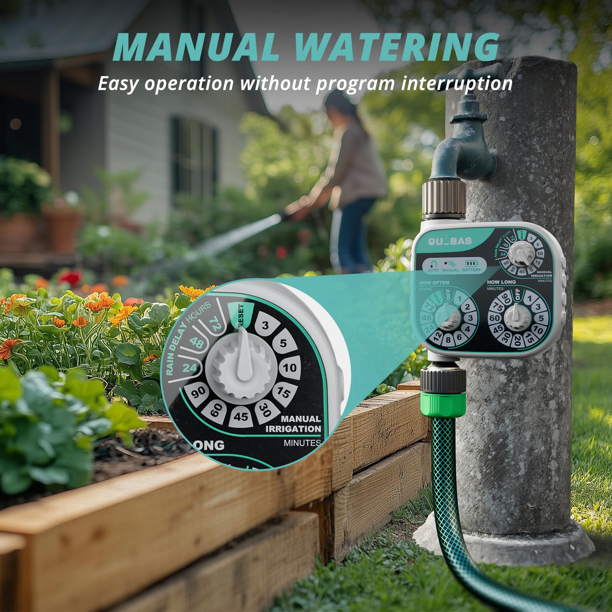 QUOBAS rain-delay mode illustrates delaying watering after rain
