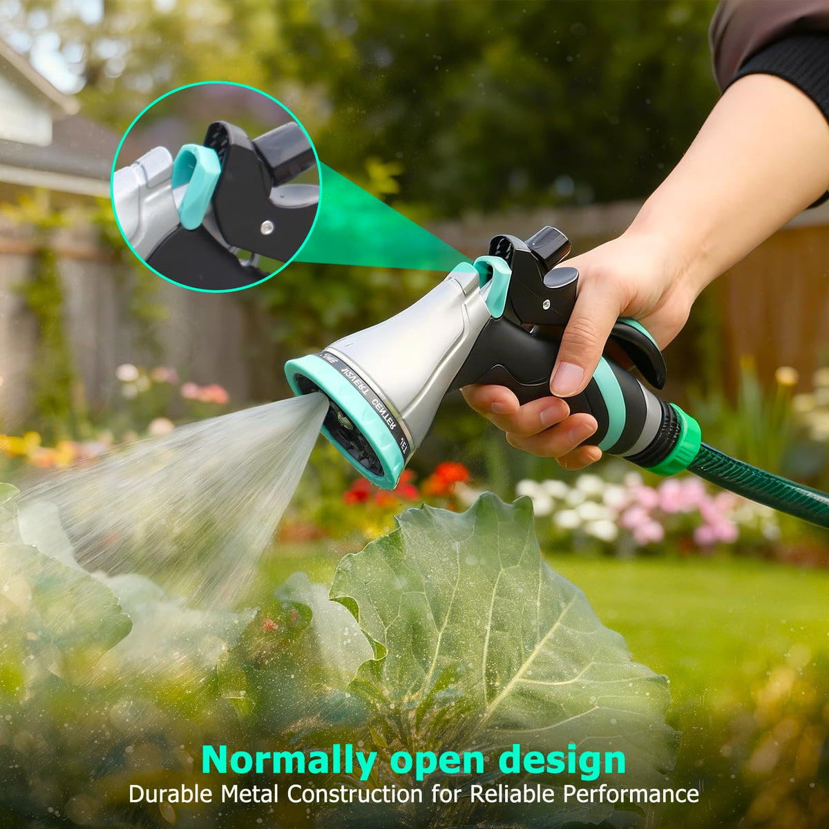 QUOBAS adjustable-pattern dial enables precise watering and cleaning.