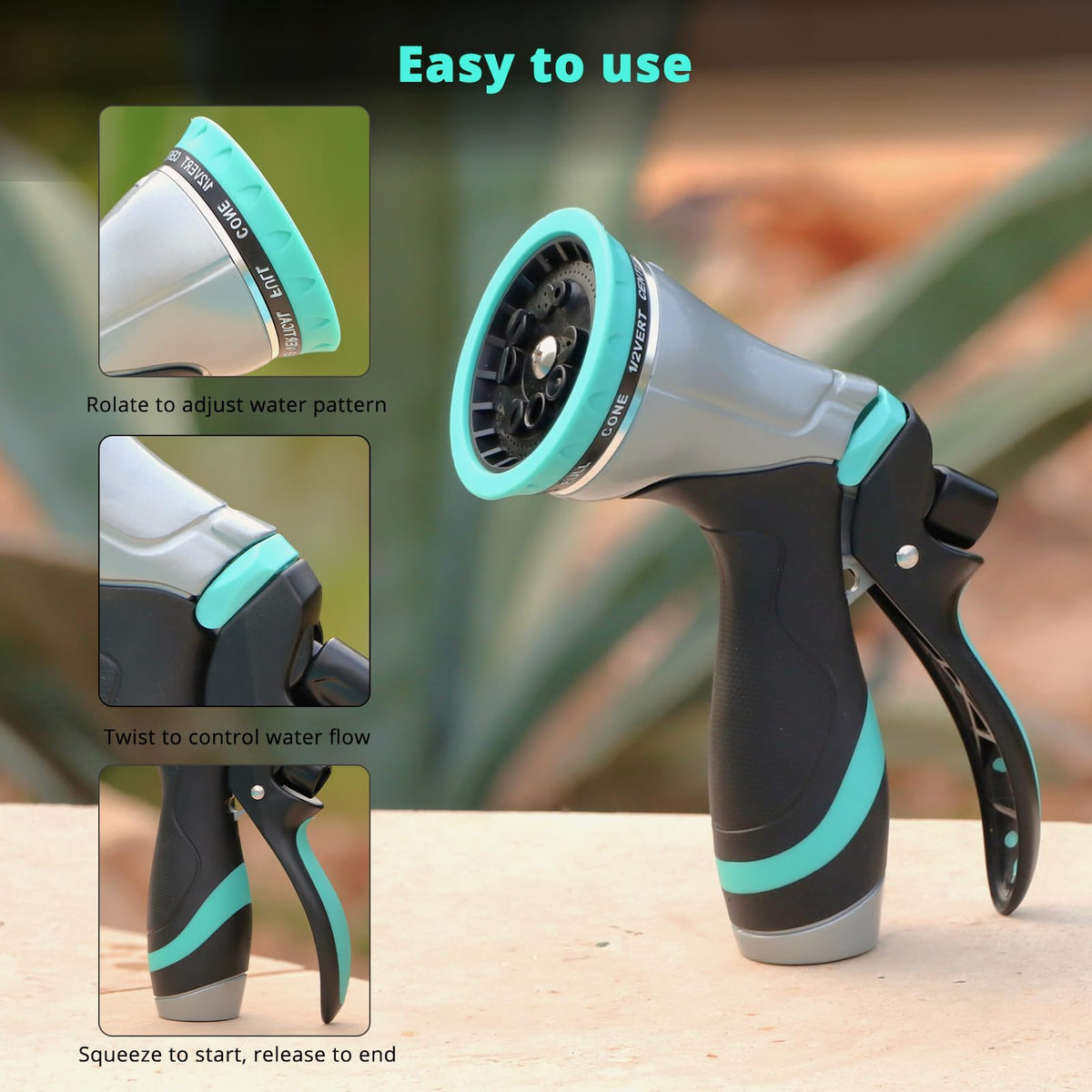 QUOBAS flow lock allows continuous watering without hand fatigue.