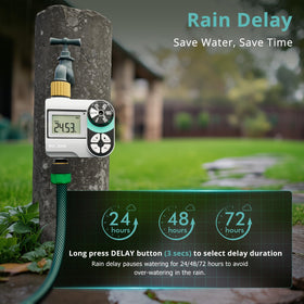 QUOBAS rain delay function helps conserve water during wet weather
