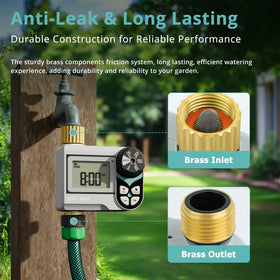 QUOBAS timer with IPX5 housing resists weather, ensuring durable watering control.