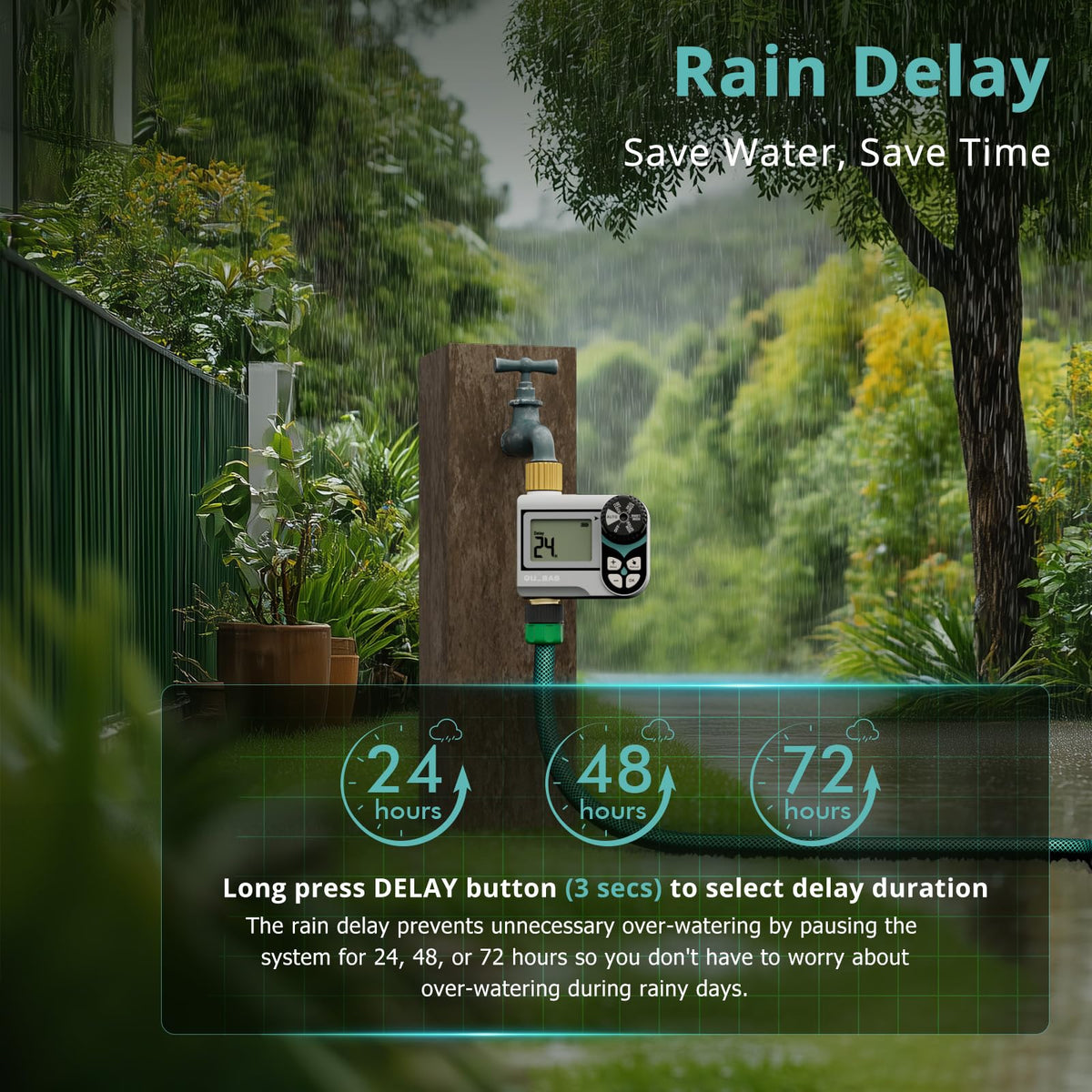 QUOBAS outdoor timer installation made easy without tools, perfect for garden use.