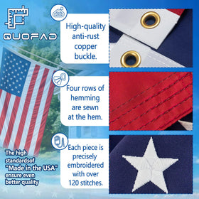 QUOFAD Oxford nylon flag with reinforced stitching for windy outdoor mounting.