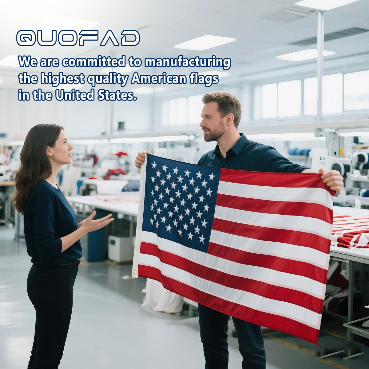 QUOFAD heavy-duty 3x5 flag stands up to wind and rain outdoors.
