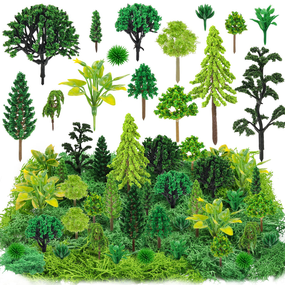 QUOZUO green mixed model trees collection enhances miniature landscapes with varied heights.