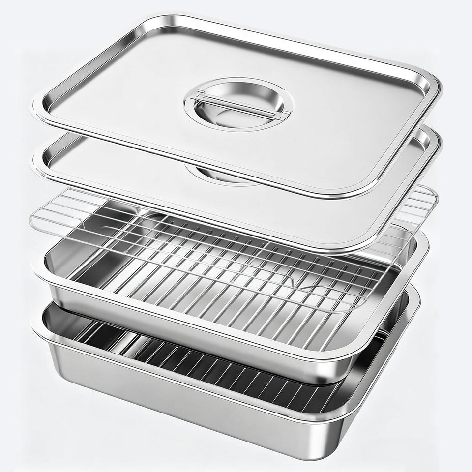 QURAS grill prep & serve tray set assembled for marinating and serving BBQs