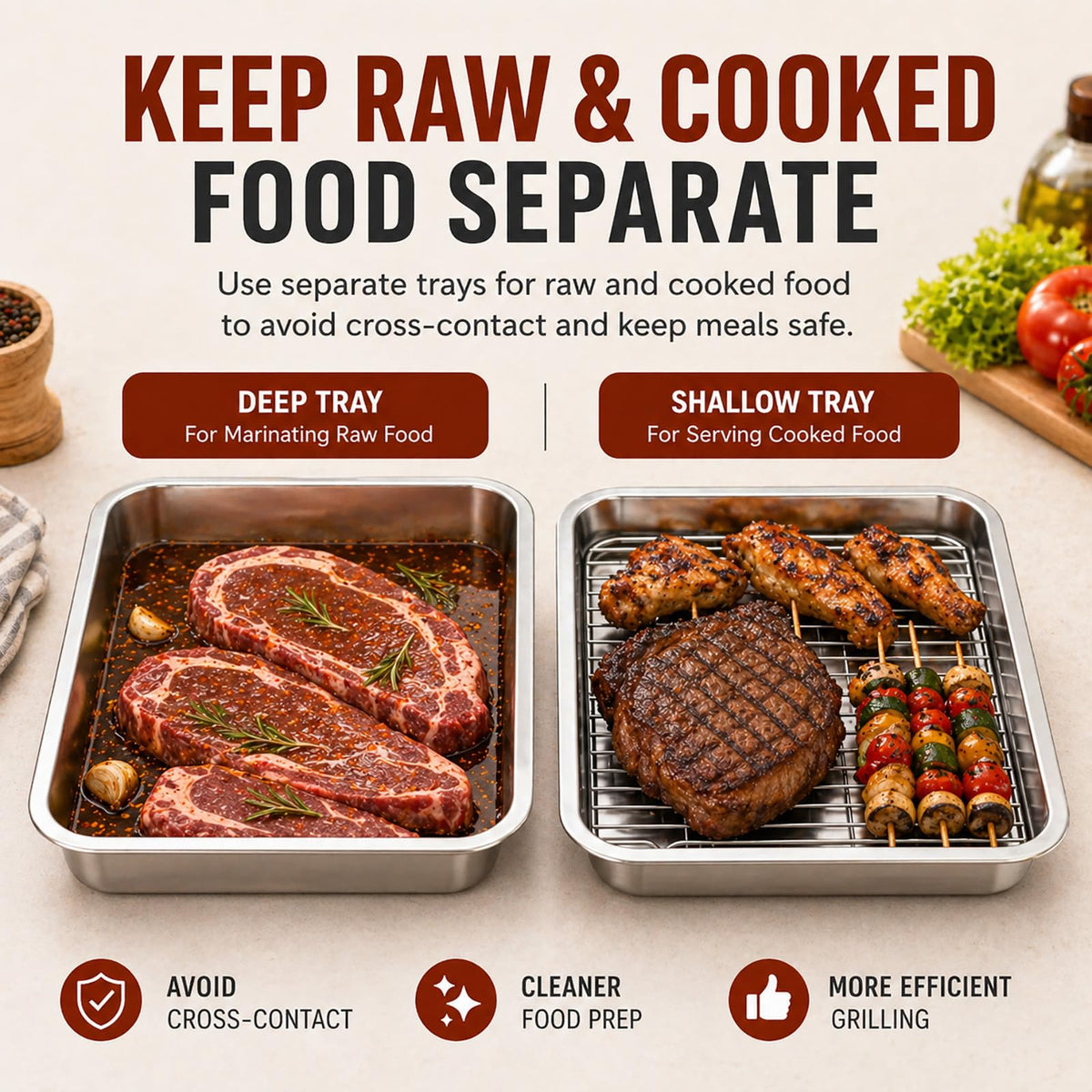 QURAS rack draining excess oil from grilled meat during transfer