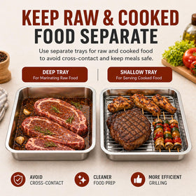 QURAS rack draining excess oil from grilled meat during transfer