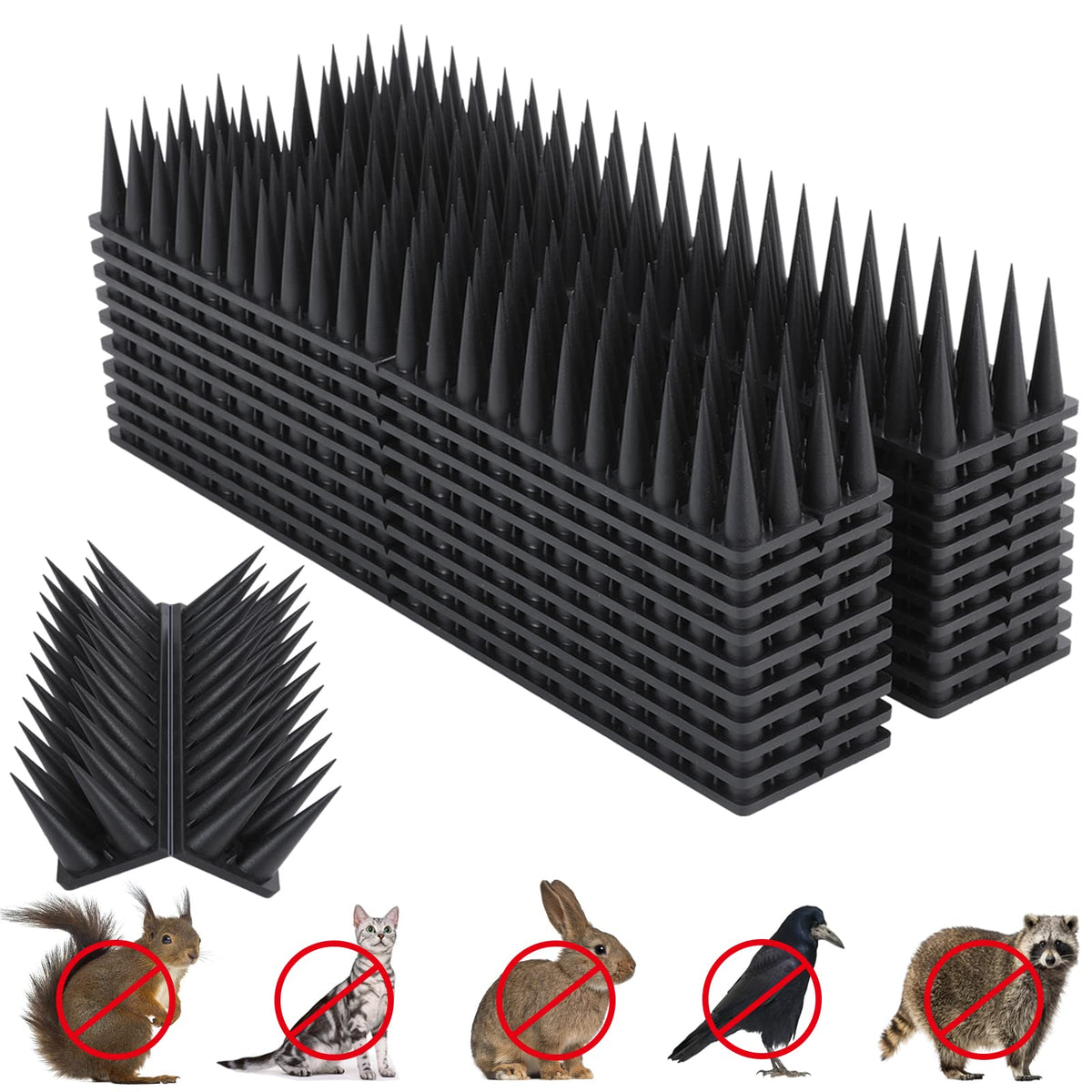Quunoot Bird Spikes 9-pack assembly shows modular sections for tight spaces