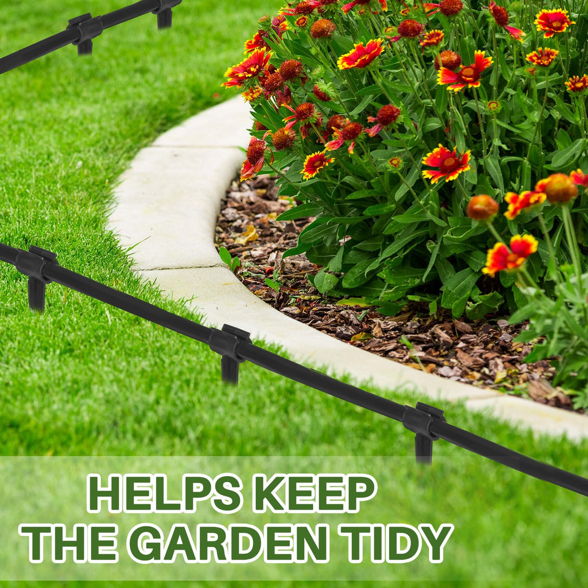 Quzzil stake helps organize hoses and drip lines in garden
