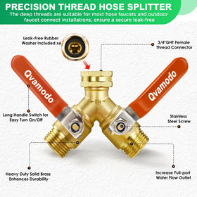 Qvamodo two-way splitter with long handles eases turning water on and off