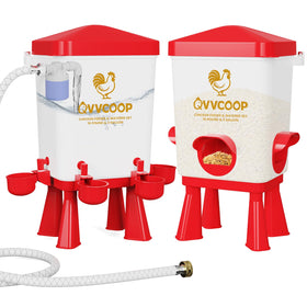 QVVCOOP automatic chicken feeder and waterer set ensures steady water and feed.