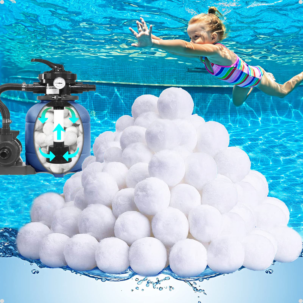 QwayHome filter balls fill pool media for faster filtration and clear water.