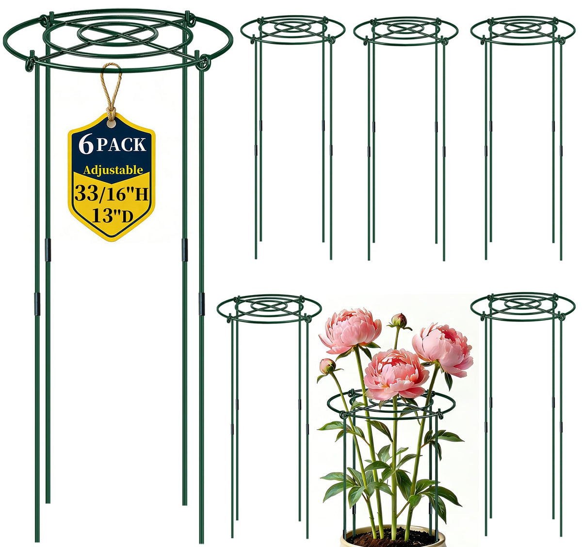 QwayHome heavy-duty peony cage 33in sustains large blooms with durable rust-resistant steel