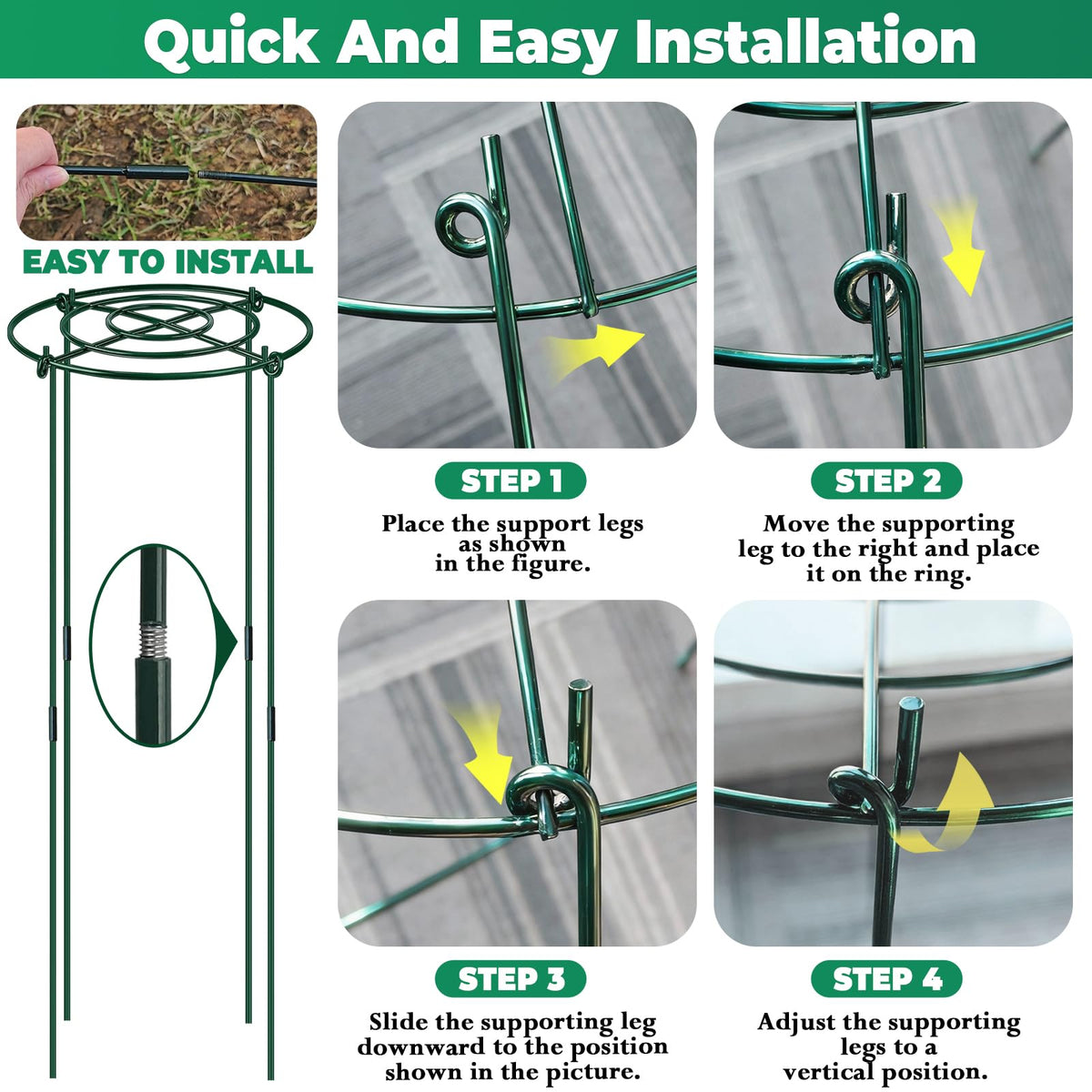 QwayHome heavy-duty steel 4.5mm construction provides sturdy garden support.