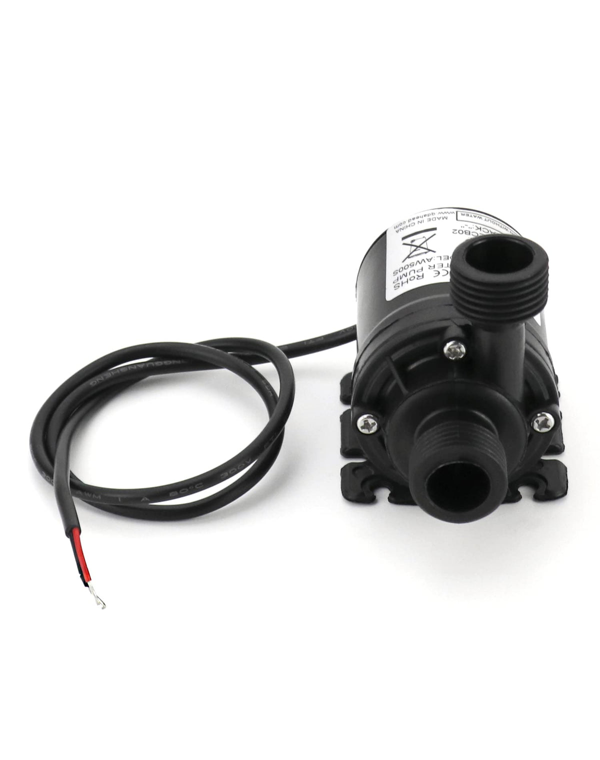 QWORK DC12V submersible pump side view highlighting durable housing for outdoor use.