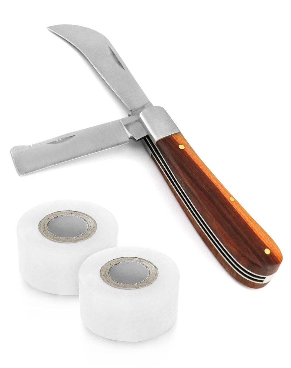 QWORK grafting cutter curved blade for precise bud grafting and pruning tasks.