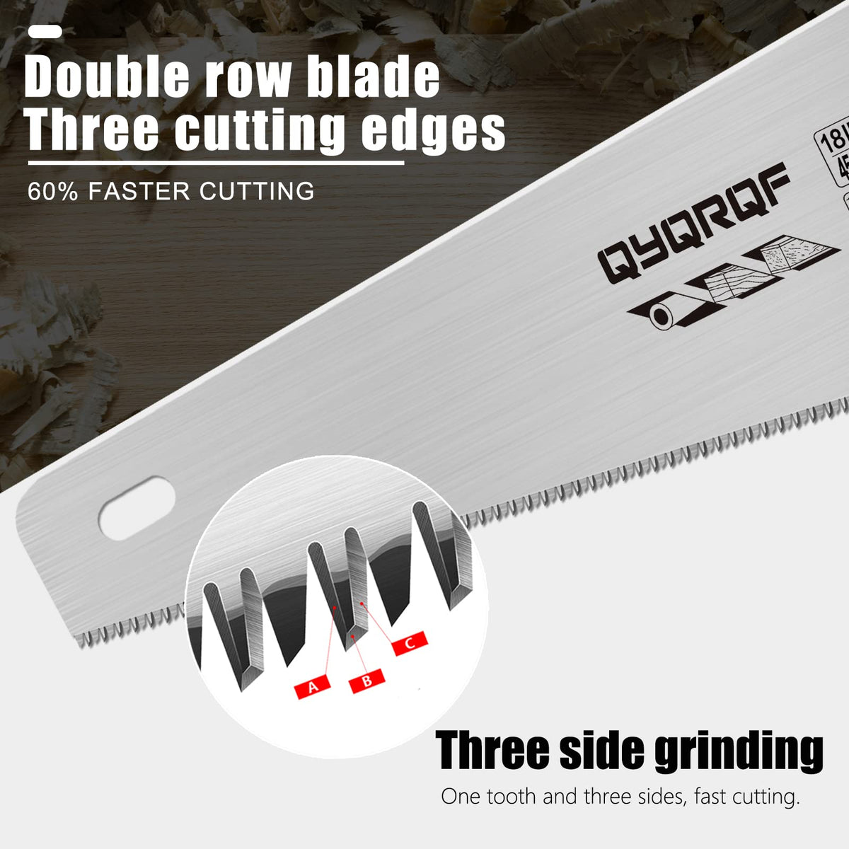 QYQRQF 14 inch hand saw ergonomic handle designed for comfortable grip.