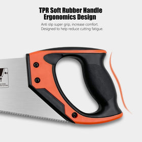 QYQRQF 14 inch hand saw in use cutting wood.
