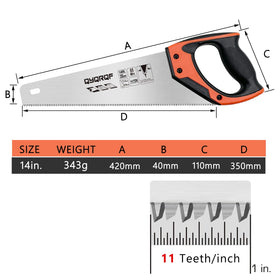 QYQRQF 14 inch hand saw blade made of rust-proof 65Mn steel.