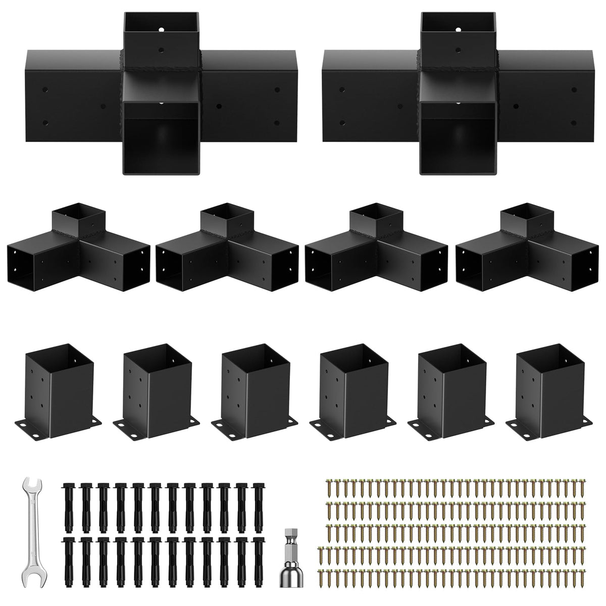 QZER Pergola Kit 3-way bracket during assembly for sturdy patio support.