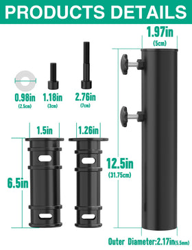 QZER umbrella base tube assembly shown for versatile pole sizing.