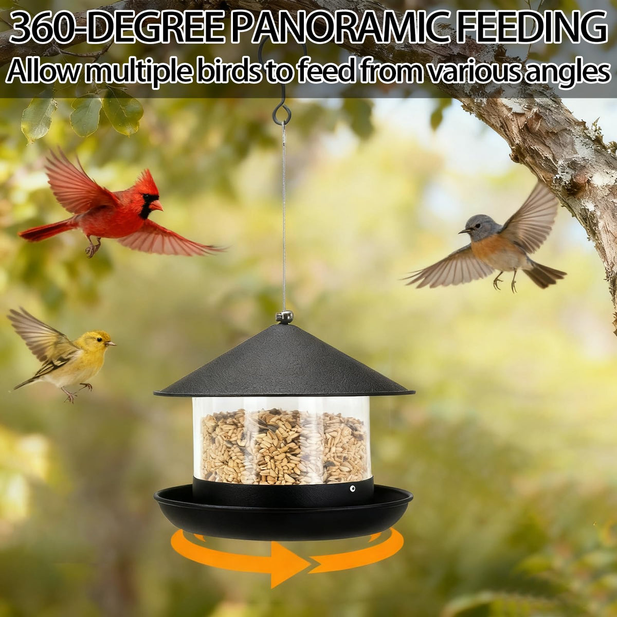 QZLOHOM Wild Bird Feeder in black blends with outdoor decor.