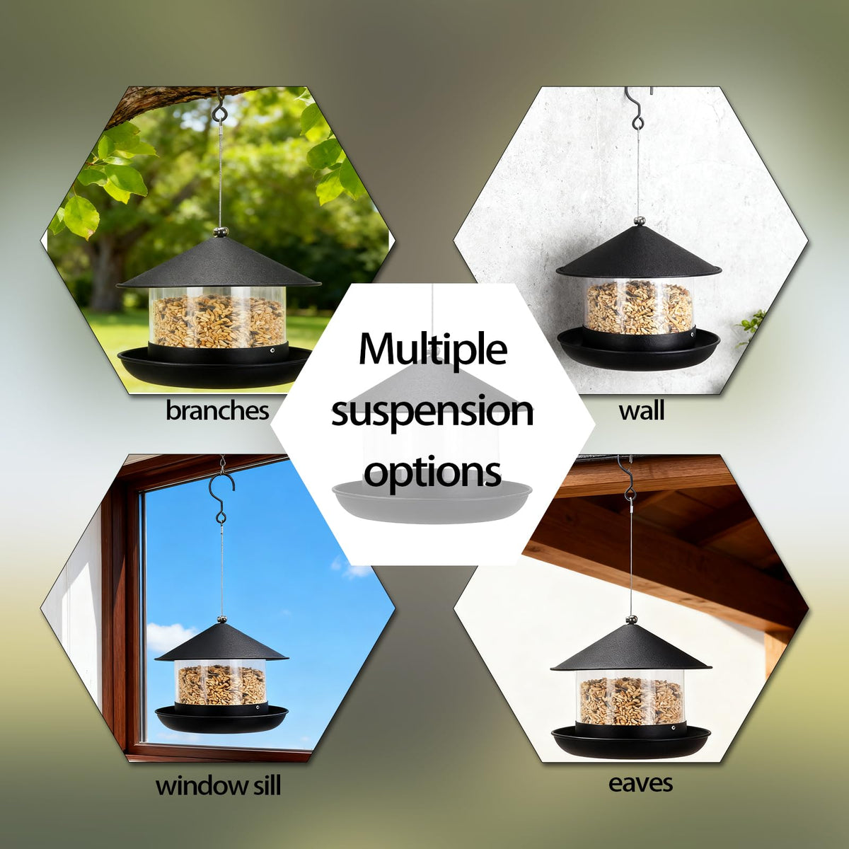 QZLOHOM Wild Bird Feeder has a clear container to monitor levels.