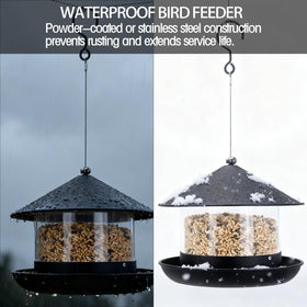 QZLOHOM Wild Bird Feeder provides a wide feeding tray for many birds.