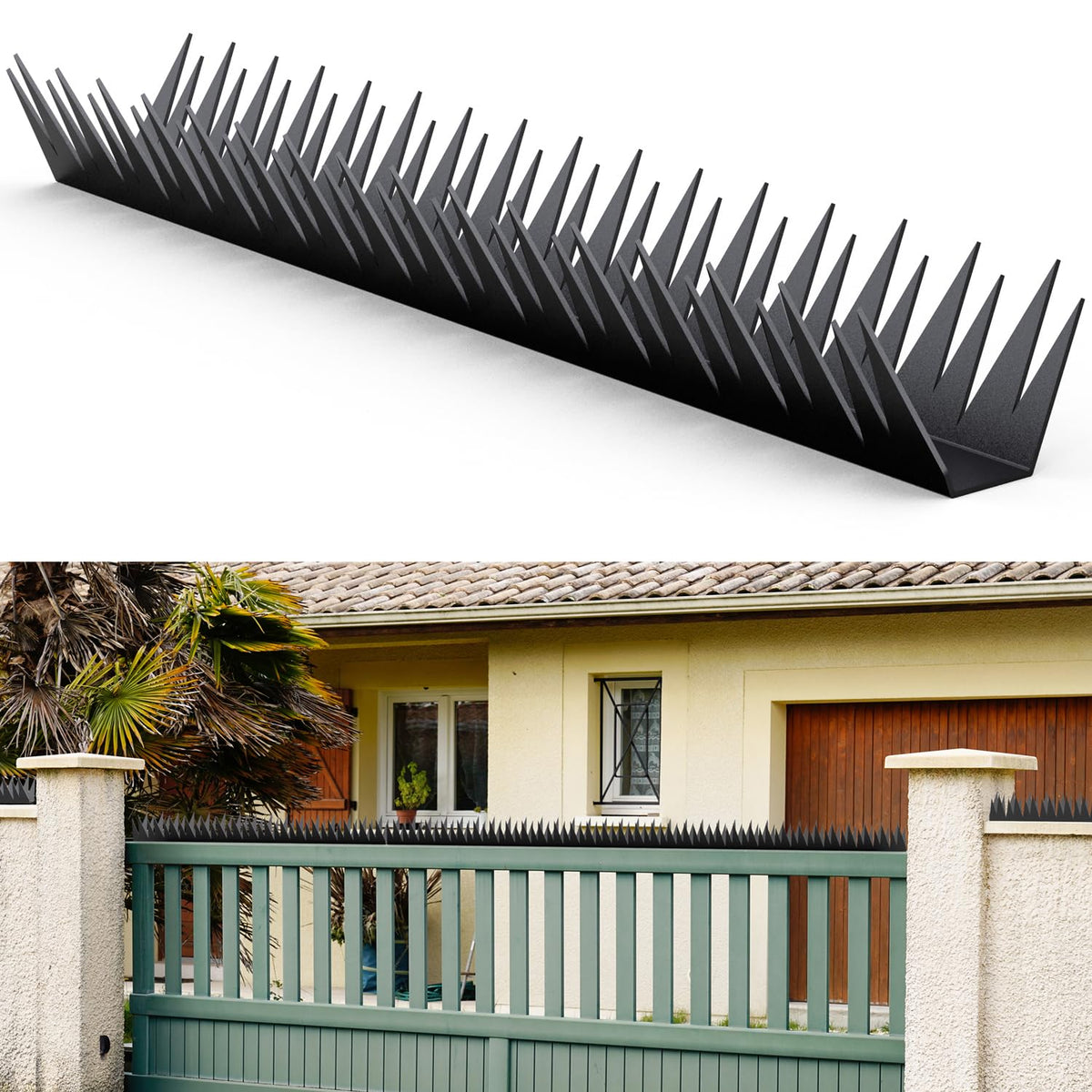 QZXRKEJI anti-climb spikes front view; sturdy metal deterrent for fences.