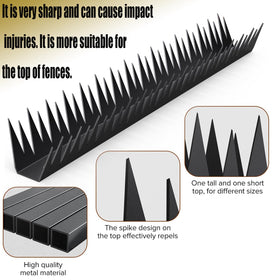 QZXRKEJI spikes side view on wall; robust metal perimeter protection.