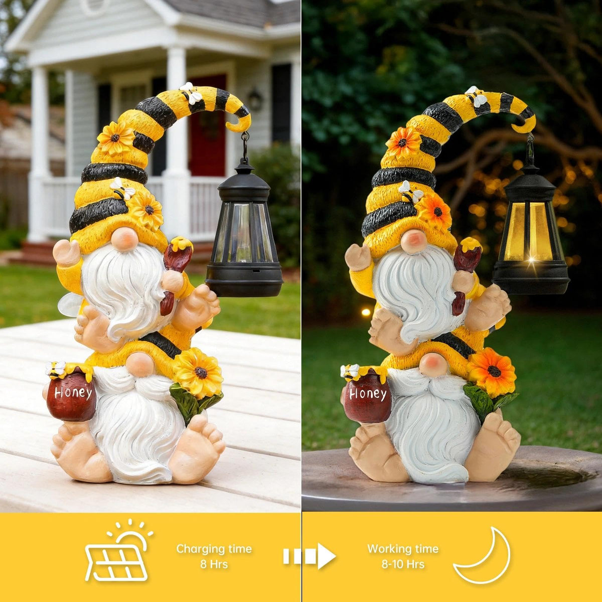 QZZP Mom gift bee gnome adds sentimental charm to the garden setting.