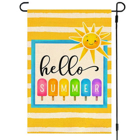 RABUSOFA bright hello summer popsicle flag front view with double-sided vivid colors for yard visibility