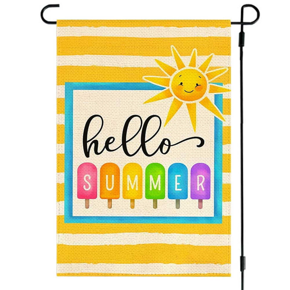RABUSOFA bright hello summer popsicle flag front view with double-sided vivid colors for yard visibility