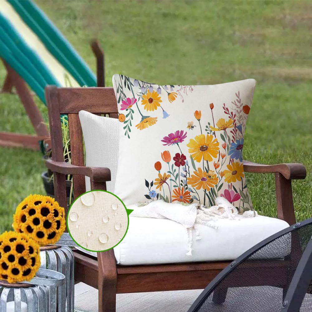 RABUSOFA farmhouse-style pillow cover with yellow daisy design