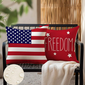 RABUSOFA pillow covers used in indoor and outdoor settings on patio seating.