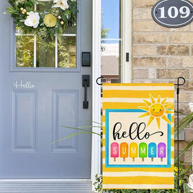 RABUSOFA outdoor decor flag on patio setup highlighting easy stand compatibility