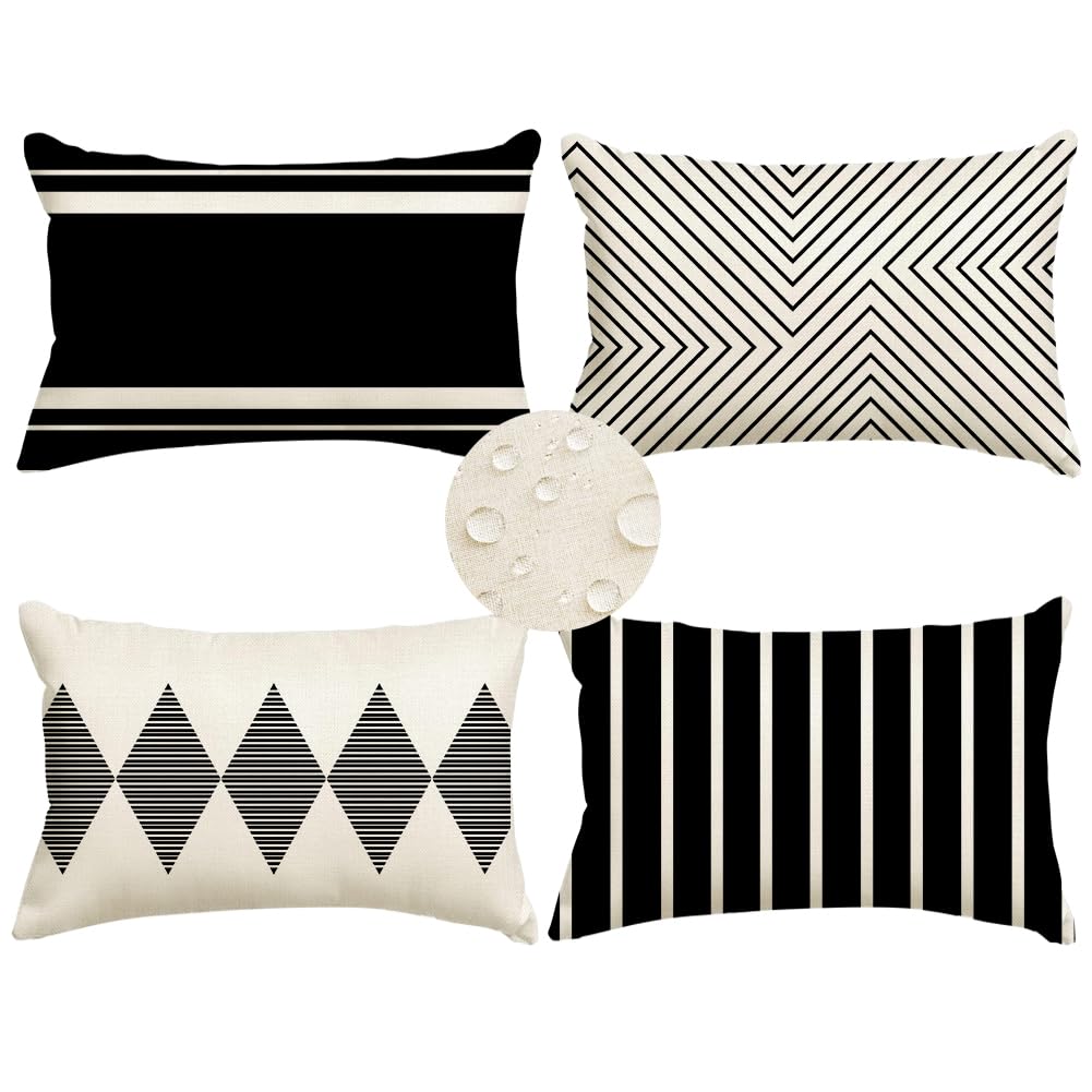 RABUSOFA outdoor pillow cover in black-beige boho lumbar for durable patio seating.