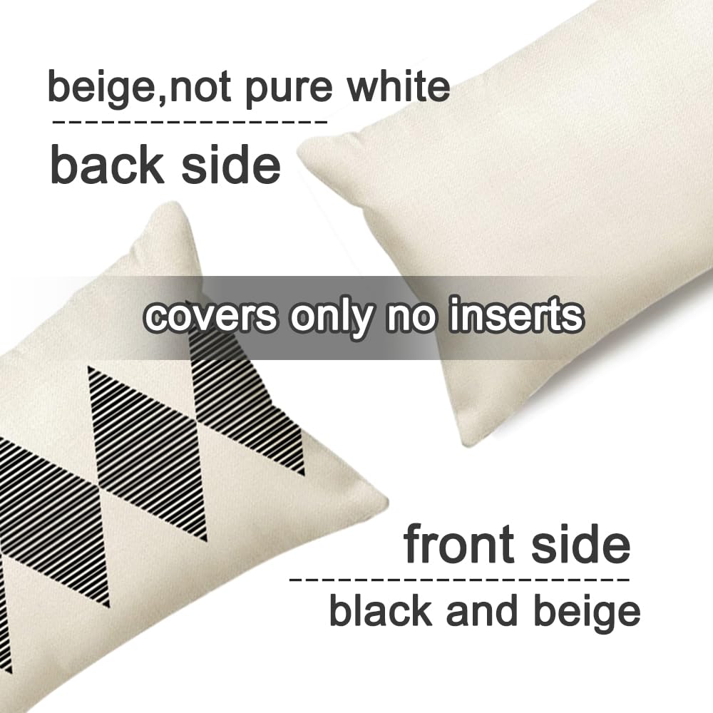RABUSOFA 12x20 waterproof pillow cover in black-beige boho style for weatherproof garden decor.