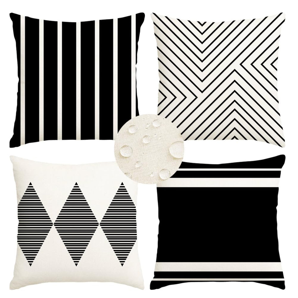 RABUSOFA outdoor pillow cover in black and beige for patio decor and durability