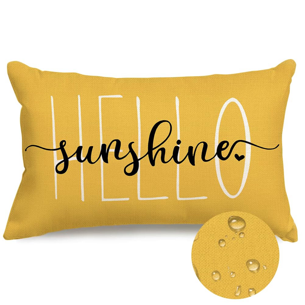 RABUSOFA outdoor pillow with Hello Sunshine design for patio use.