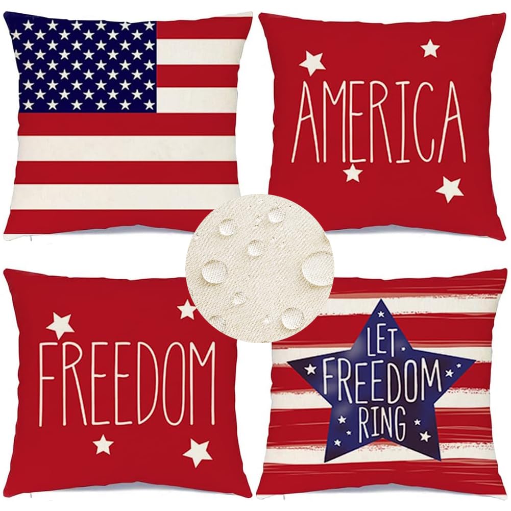 RABUSOFA outdoor waterproof pillow cover with flag pattern resists rain and dirt for outdoor lounging.