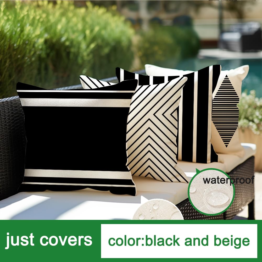 RABUSOFA patio setup with four black-beige cushions for coordinated decor