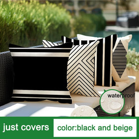 RABUSOFA patio setup with four black-beige cushions for coordinated decor