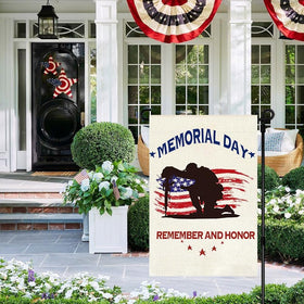 RABUSOFA patriotic garden flag 12x18 shown on a garden stake for yard decor.
