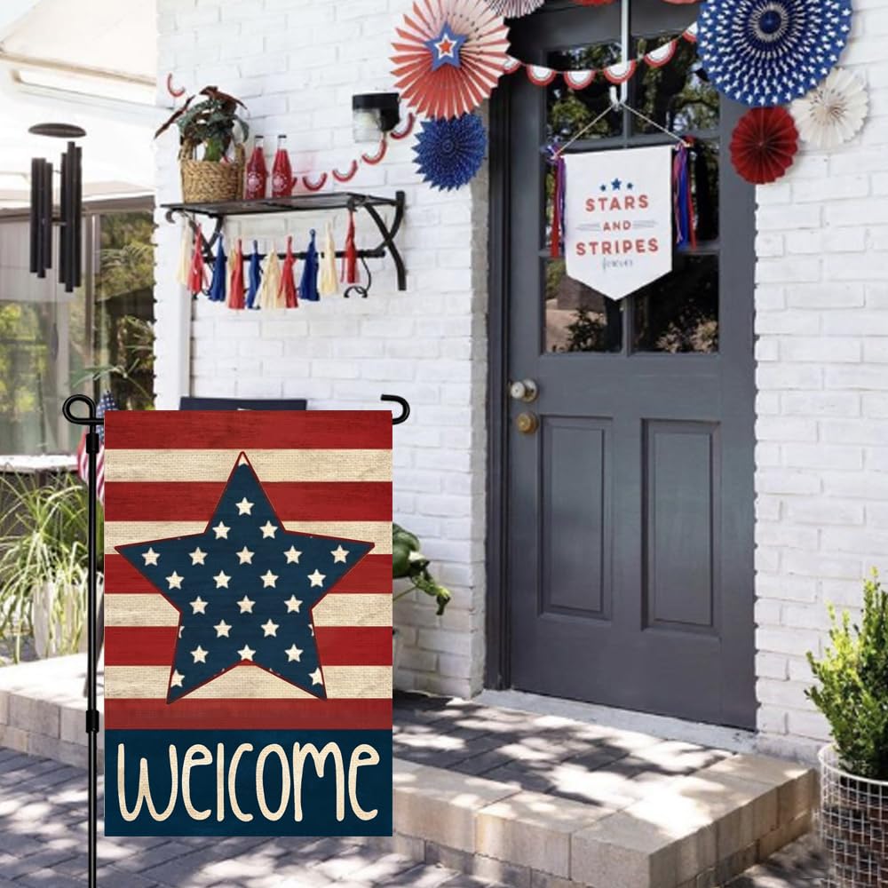 RABUSOFA stars and stripes welcome flag double sided for outdoor visibility.