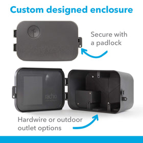 Rachio weatherproof enclosure padlock security feature deters tampering outdoors.