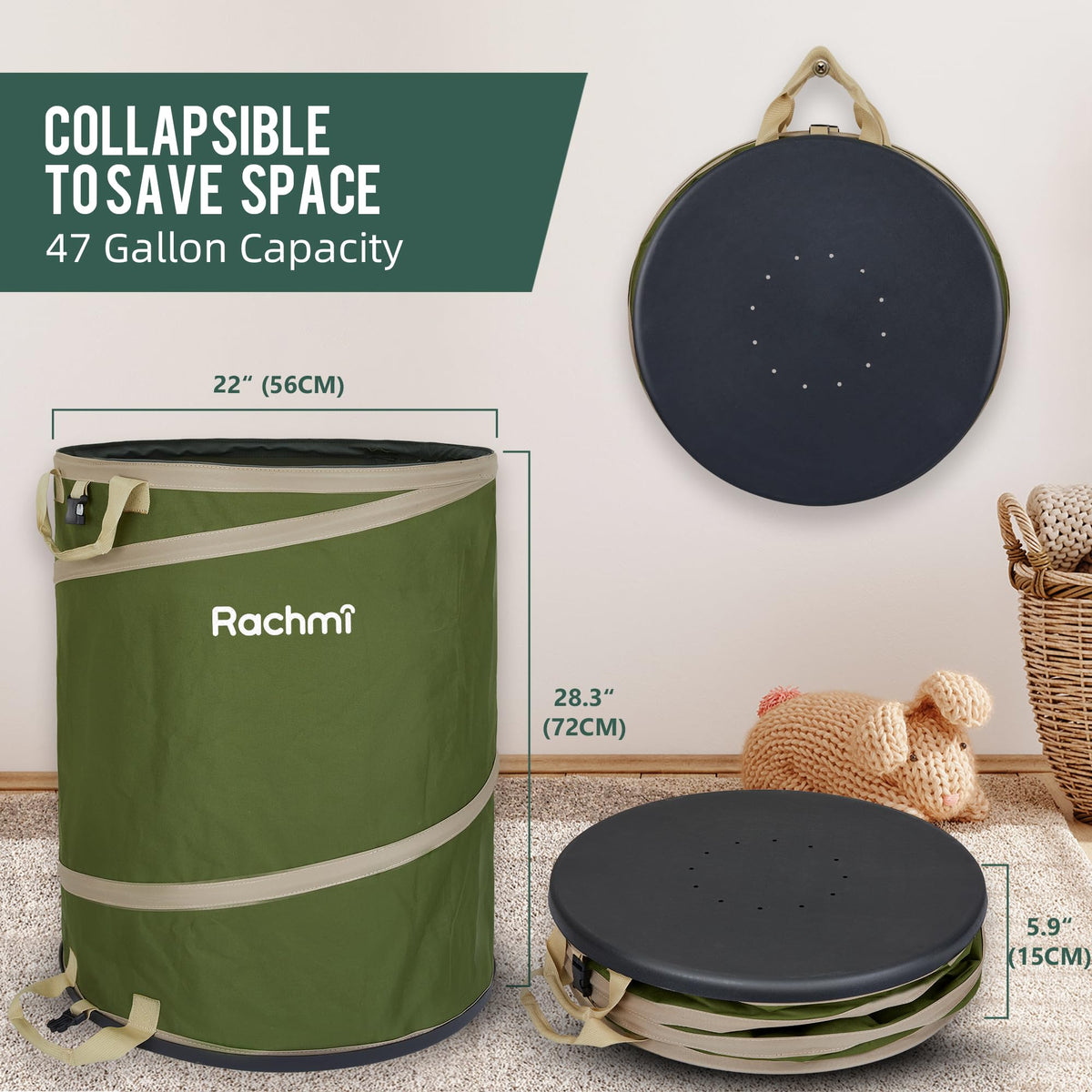 Rachmi foldable bin stores compactly in the garage.